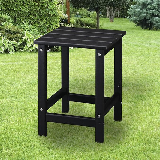 Beach Outdoor Side Table with 2 Layer Storage, Plastic Waterproof and UV Resistant HDPE Adirondack Coffee End Tables, All Weather for Patio, Backyard, Pool, Indoor Use (Square, Black)