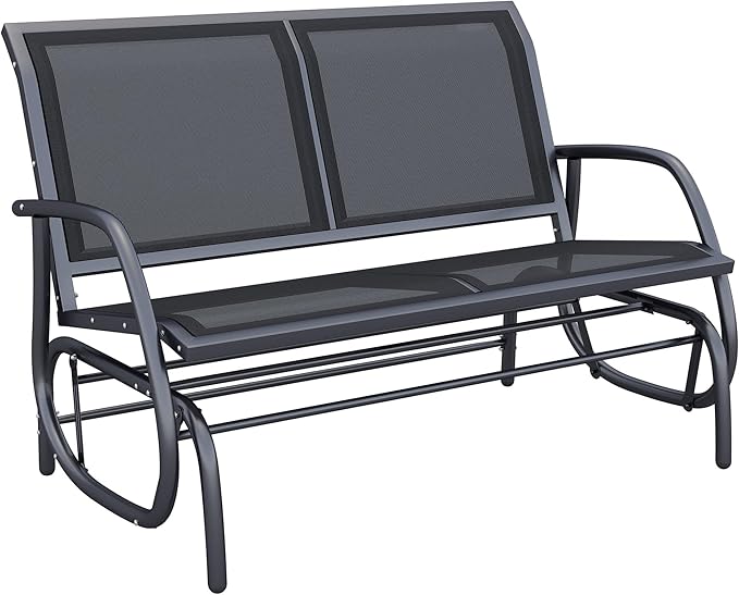 Outdoor Bench 2-Person Glider Bench for Outside Patio Weatherproof Metal Outdoor Benches for Garden, Park, Front Porch and Backyard