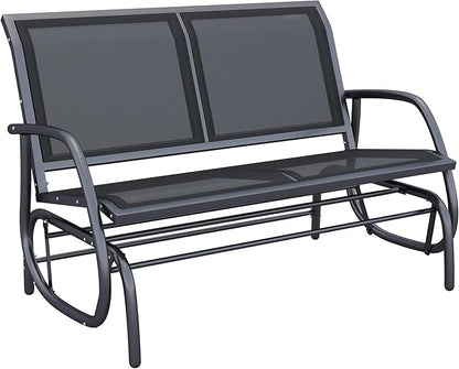 Outdoor Bench 2-Person Glider Bench for Outside Patio Weatherproof Metal Outdoor Benches for Garden, Park, Front Porch and Backyard