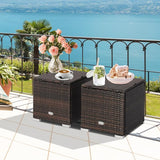 Tangkula 2 Pieces Patio Ottomans, Patiojoy Hand-Woven PE Rattan Side Table with Removable Cushion & Hidden Storage Space - Photo 3