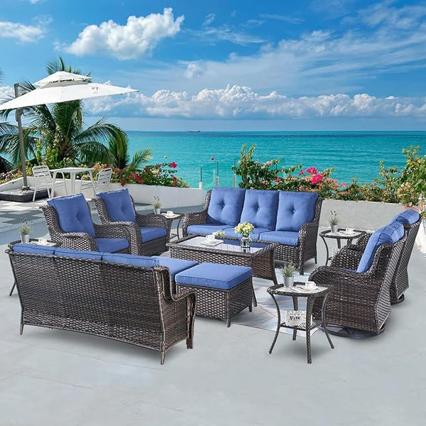 Belord 13 Piece Wicker Patio Furniture Set, Outdoor Swivel Rocker Chairs Set of 4 with Ottomans and Rattan Couch - Photo 1