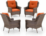 Patio Wicker Chairs Outdoor Furniture Chair - Set of 4 Outside All Weather Lawn Dining Brown Rattan Armchair with High - Photo 1