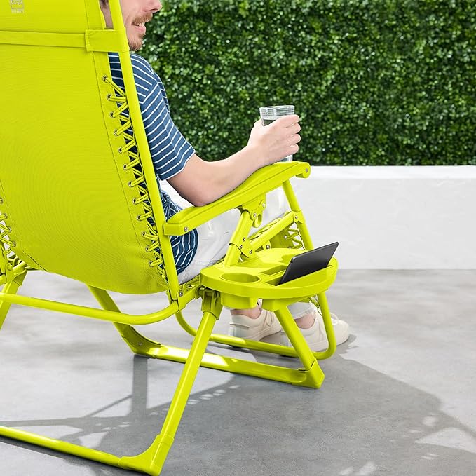 Best Choice Products Adjustable Zero Gravity Chair, Monochromatic Color Folding Patio Recliner w/Side Tray, Headrest - Neon