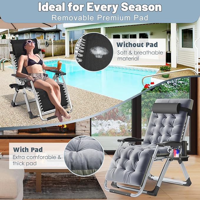 Slsy Zero Gravity Chair, Reclining Lounge Chair with Removable Cushion & Tray for Indoor and Outdoor, Patio Recliner Folding Reclining Chair