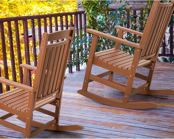 FUNBERRY Outdoor Rocking Chairs, HDPE All Weather Poly Lumber Rocker, High Back Patio Rockers Easy Assembly