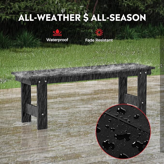 Costaelm Garden Bench, Front Porch Bench Entryway Park Bench, Patio Backless Garden Seat for Outdoors/Indoor, Low Farmhouse Bench, Black