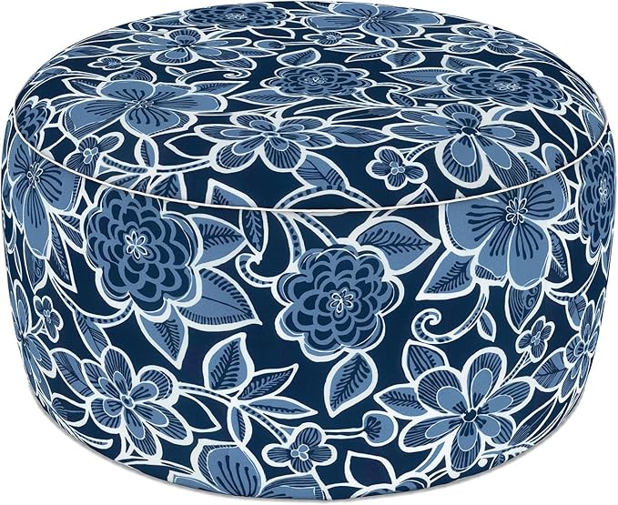 LVTXIII Indoor/Outdoor Extra Large Inflatable Ottoman Pouf D31 x H14 Inch, Round Footstool with Handle, Weather-Resistant Portable Furniture for Patio, Camping, Beach, Flower Navy