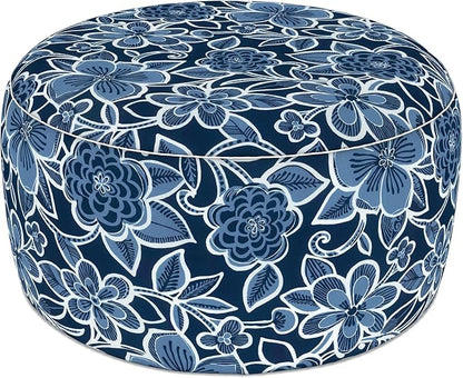 LVTXIII Indoor/Outdoor Extra Large Inflatable Ottoman Pouf D31 x H14 Inch, Round Footstool with Handle, Weather-Resistant Portable Furniture for Patio, Camping, Beach, Flower Navy