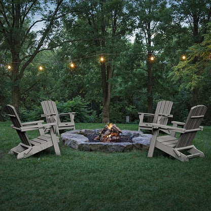 Folding Adirondack Chair 4 Pack, HDPE All-Weather Fire Pit Chairs, Plastic Adirondack Chairs with 2 Cup Holder, Outdoor Lawn Chair for Patio Garden (Grey)