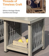 Outdoor Side Table, Aluminum Square Patio Side Table, 2-Tier Rope Weave Outdoor End Table with Adjustable Legs - Photo 5