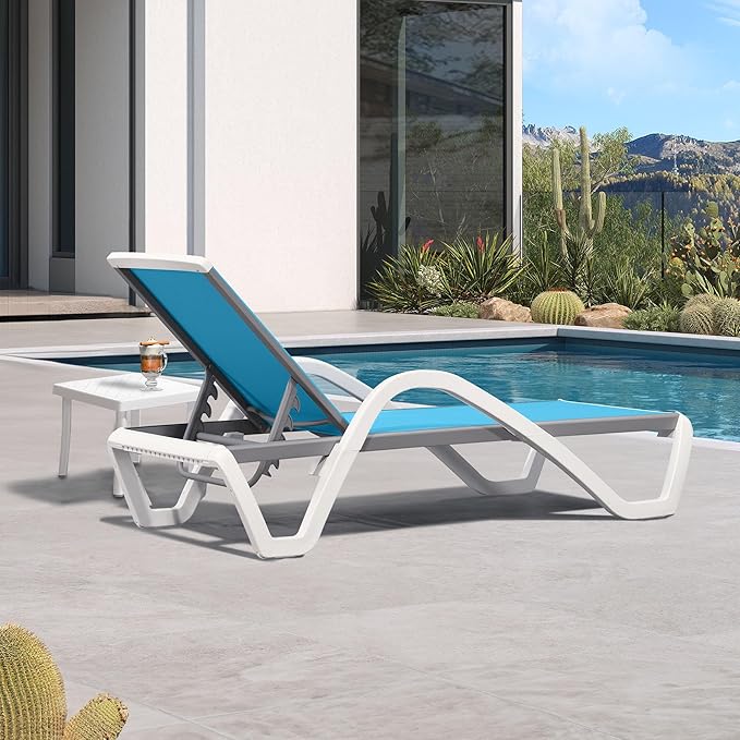 PURPLE LEAF Patio Chaise Lounge Chair Set Outside Aluminum Plastic Stackable Tanning Chairs with Armrests and Side - Photo 3