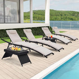 Patio Chaise Lounges 4 Chairs + 2 Coffee Table with Adjustable Backrest and Removable Thick Cushions - Photo 1