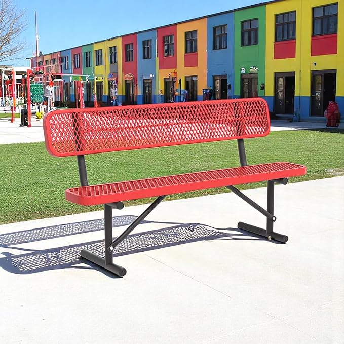 Park Benches for Outside - 72" Outdoor Metal Street Bench Heavy-Duty Steel Weatherproof Portable Garden Bench, Commercial Benches for Patio, Soccer, Park, Shopping Malls, Decks, Sports
