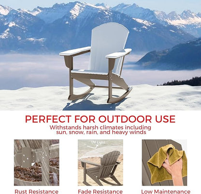 Costaelm Outdoor Adirondack Chair, All Weather Resistant Lawn Chairs Balcony Chair and Fire Pit Chairs, Deck Chairs Outdoor Porch Rocking Chair High Back HDPE Poly Lumber, Weathered Wood