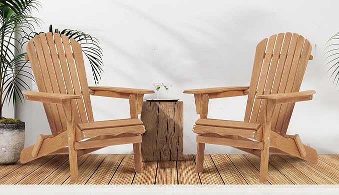 Wooden Folding Adirondack Chair Set of 2, Half Pre-Assembled Outdoor Wood Patio Lounge Chair for Lawn Backyard Deck Pool Beach Firepit