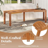 Tangkula Outdoor Curved Bench, Acacia Wood Fire Pit Bench w/Slatted Seat, Patio Backless 2-Person Seating for Porch - Photo 6