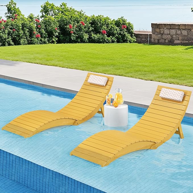 Folding Pool Lounge Chairs, Pre-Assembled HDPS Anti-Floating Lounge Chair with Headrest for in-Pool Use - Photo 1