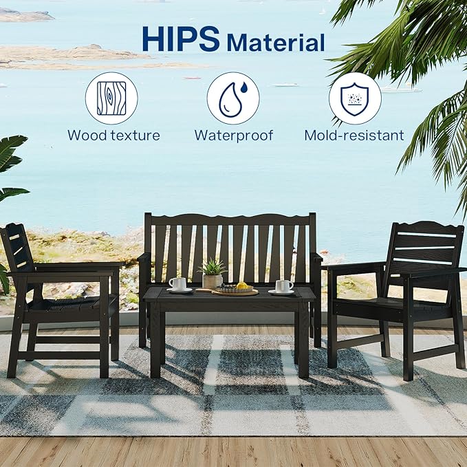 36" Outdoor Coffee Table, Weatherproof HIPS Patio Coffee Tables for Outside, All Weather Center Table with 220lbs Capacity for Deck, Garden, Balcony, Indoor or Outdoor Use, Black