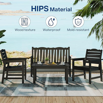 36" Outdoor Coffee Table, Weatherproof HIPS Patio Coffee Tables for Outside, All Weather Center Table with 220lbs Capacity for Deck, Garden, Balcony, Indoor or Outdoor Use, Black