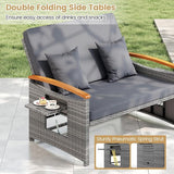 Tangkula Patio Rattan Daybed with 4-Level Adjustable Backrest, Outdoor Wicker Loveseat with Acacia Wood Armrest - Photo 7
