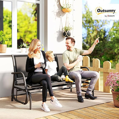 Outsunny 3-Person Patio Glider Bench, Outdoor Porch Glider Swing with 3 Seats, Breathable Mesh Fabric, Metal Frame, Black