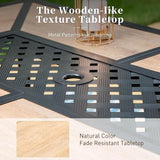 61" Patio Dining Table for 6, Teak Color Rectangle Patio Table with Umbrella Hole - Photo 6