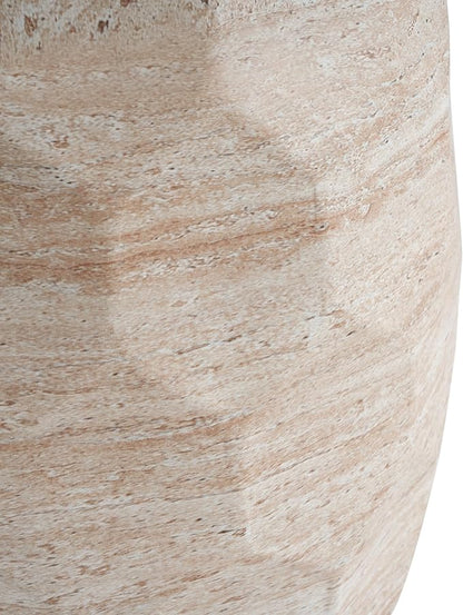 Christopher Knight Home Jaym 18.25" H Indoor Outdoor Accent Side Table, Patio Decorative End Table, Polygon Lightweight Concrete Garden Stool for Patio Balcony & Garden Decor, Travertine