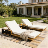 Merax Outdoor Chaise Lounge Set of 2, Acacia Wood Patio Reclining Chairs with 4-Position Adjustable Backrest - Photo 1