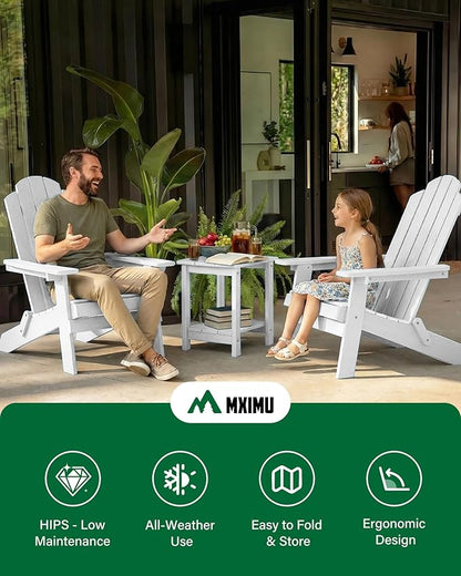 MXIMU Folding Adirondack Chair for Outdoor: Easy to Assemble and Comfortable Adirondack Chairs Set of 8 - All Weather Composite Plastic Chair for Outside Fire Pit Patio Lawn Garden Backyard Use(White)