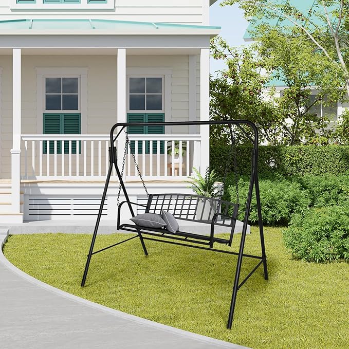 ZIMTOWN 2-Person Metal Porch Swing, 47-Inch Wide Hanging Bench，Heavy Duty Hanging Chair with 64.9" Adjustable Chains - Photo 7