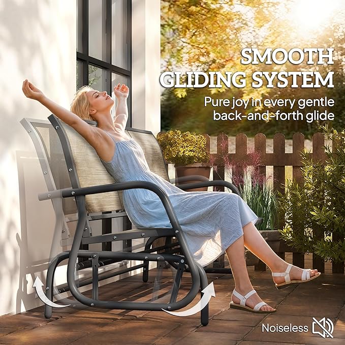 Outsunny 3-Person Patio Glider Bench, Outdoor Porch Glider Swing with 3 Seats, Breathable Mesh Fabric, Metal Frame - Photo 4