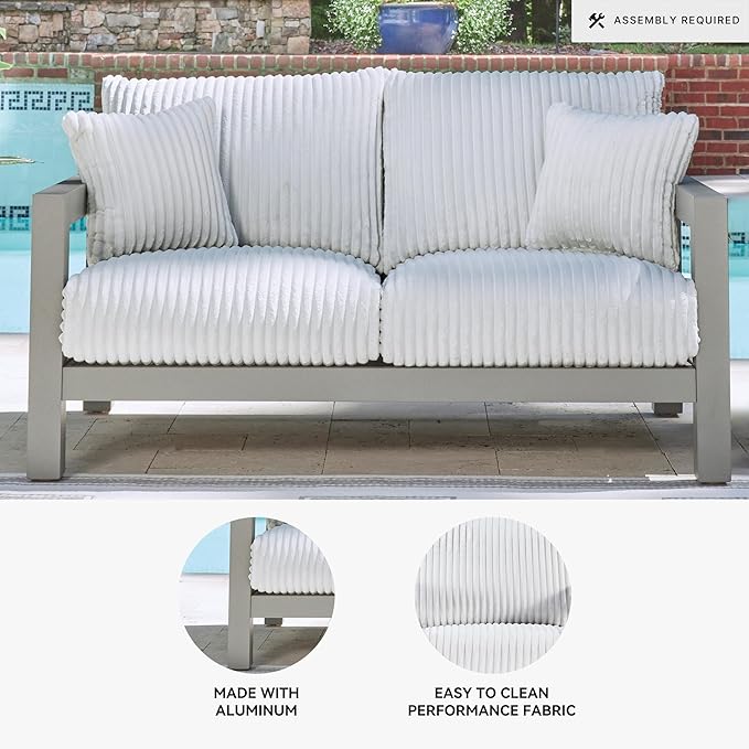 Signature Design by Ashley Moonlight View Contemporary Outdoor Nuvella Weather Resistant Fabric Loveseat with Cushion - Photo 4