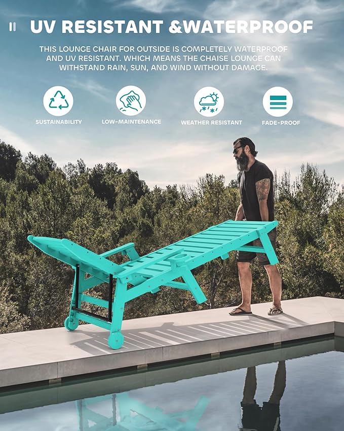 SERWALL Patio Chaise Lounge Chair Set of 2, 78'' Long 5-Positions Adjustable HDPE Outdoor Lounger for Pool - Photo 7