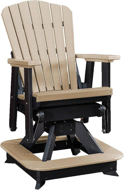 DutchCrafters Slat Fan Back Poly Balcony Adirondack Swivel Glider with Footrest Outdoor Patio Chair (Black & Weatherwood)