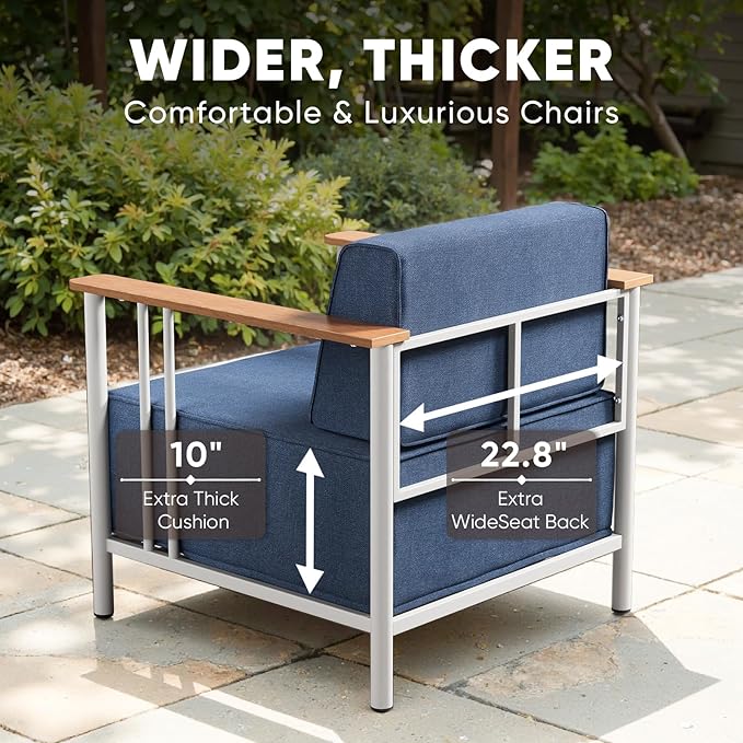 10-inch Thick Cushion Outdoor Furniture Set of 9, Patio Chair Set with Sofa, Wood Grain armrests, trapezoidal backrest - Photo 3