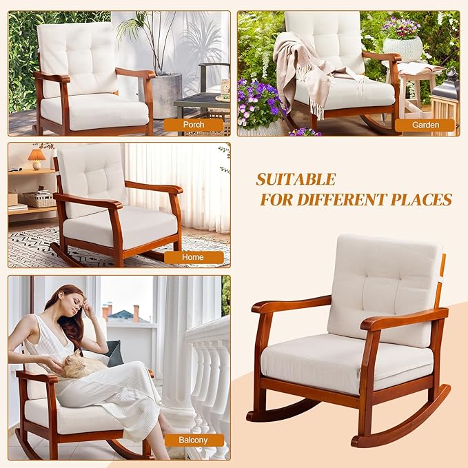 Outdoor Wood Rocking Chair with Detachable Cushions - Photo 9