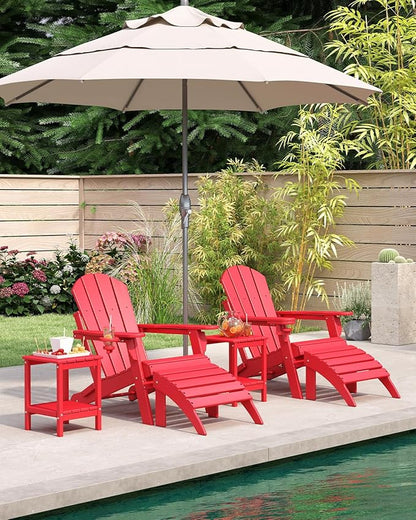 BRIOPAWS Folding-Adirondack-Chair | HDPE | Fire Pit Chairs | Cup Holder | Weather Resistance | Red | for Outdoor Backyard Deck Patio