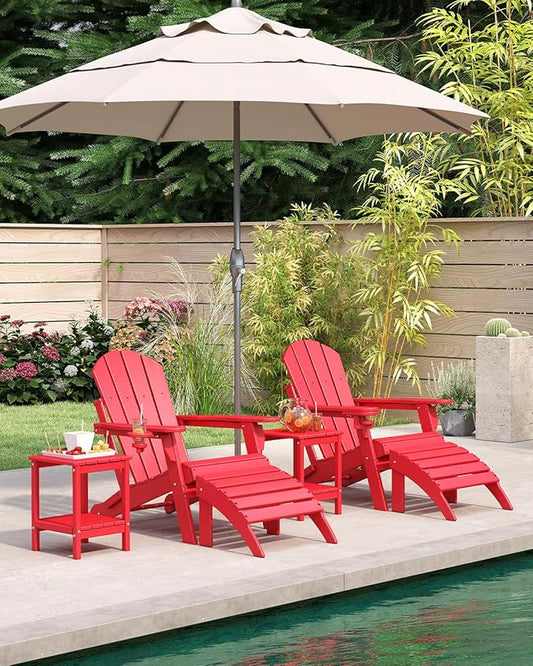 BRIOPAWS Folding-Adirondack-Chair | HDPE | Fire Pit Chairs | Cup Holder | Weather Resistance | Red | for Outdoor Backyard Deck Patio