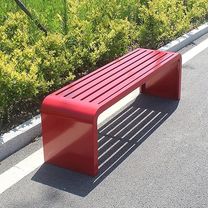Steel Frame Backless Outdoor Bench,Garden Porch Park Patio Bench,Outdoor Benches Seat for Outside,Metal Patio Seating for Garden,Porch,Park,Entryway(Red)