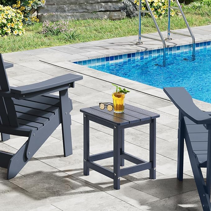 ONBRILL Outdoor Side Table Set of 2, Adirondack Small End Table, Indoor & Outdoor Use, HDPS Weather Resistant/Easy Maintenance for Patio, Pool, Deck, Porch, Garden, Shower, Outside- (2, Blue)