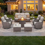 Luxury Patio Furniture Set with 6-inch Thick Cushion, Outdoor Furniture with Fire Pit Table, Swivel Chairs, Sofa - Photo 1