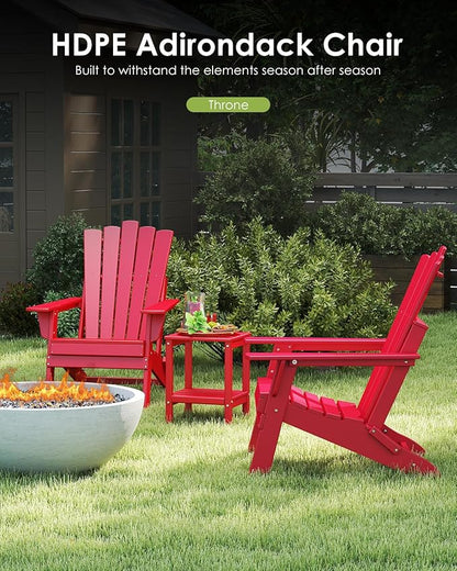 GREENVINES Folding-Adirondack-Chairs-Set-of-6 | HDPE Plastic | Throne Series | Fire Pit Chair | All Weather | for Outdoor Patio Deck Backyard Poolside | Red