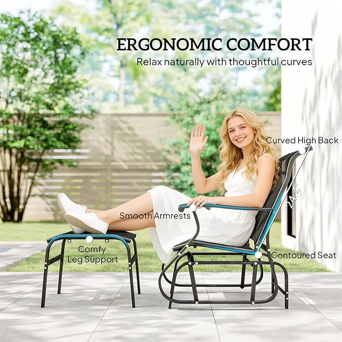 Outsunny Outdoor Glider Chair with Ottoman, Patio Glider Set with 24.4" High Back, 22" Wide Seat - Photo 5