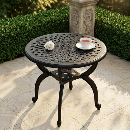 Cast Aluminum Outdoor Side Table, All Weather Round Small Coffee Table for Patio,Park,Lawn,Yard (21" Black)
