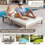 Acacia Wood Outdoor Double Chaise Lounge with 5-Position Adjustable Backrest and Armrest - Photo 6