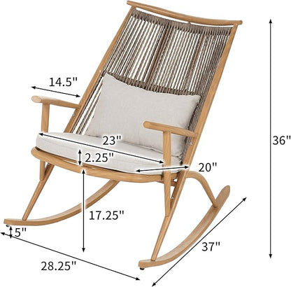 Christopher Knight Home Ilumia Iron Frame in Maple Finish Rocking Chair Outdoor, Patio PE Rattan Backrest Rocker Chair with Cushions, Comfort Wicker Rocker for Backyard Balcony Porch, Gray + Maple