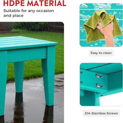 Costaelm 3 piece Patio Set, Outdoor Table and Chairs Set of 3, 3-Piece HDPE Garden Chair with Square Adirondack Side Table, Porch Chairs Coffee Table for Outside Porch Backyard, Turquoise