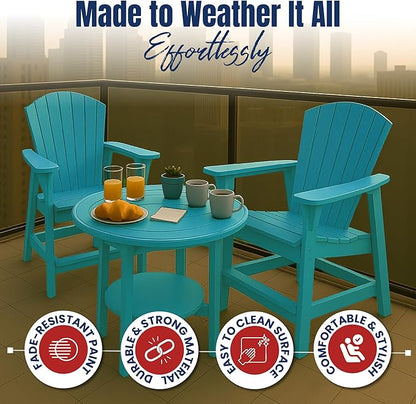 Phat Tommy Tall Adirondack Chair - HDPE Outdoor Furniture - Poly Adirondack Bar Stool - Heavy, Stress Free Furniture for Balcony, Deck, Patio, Front Porch, Teal