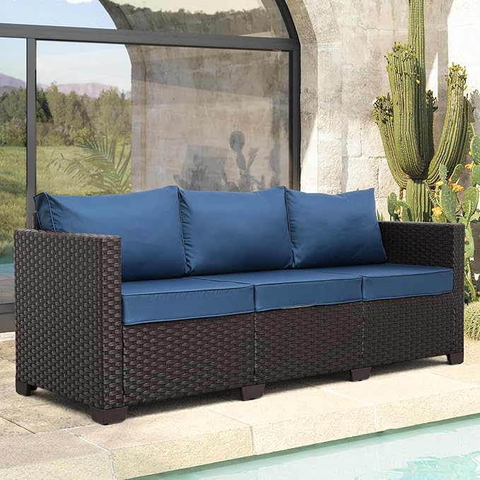 Outdoor Couch Wicker Patio Furniture 3-seat Sofa Outdoor Furniture Deep Seat Hight Backrest Waterproof Cover Non-Slip - Photo 2