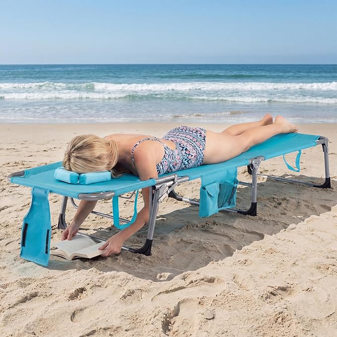Giantex Face Down Tanning Chair, Folding Beach Lounge Chair w/ 4-Position Adjustable Backrest - Photo 4
